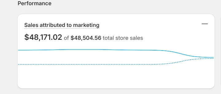 Sales attributed to marketing: $48,171.02 of $48,504.56 total store sales
